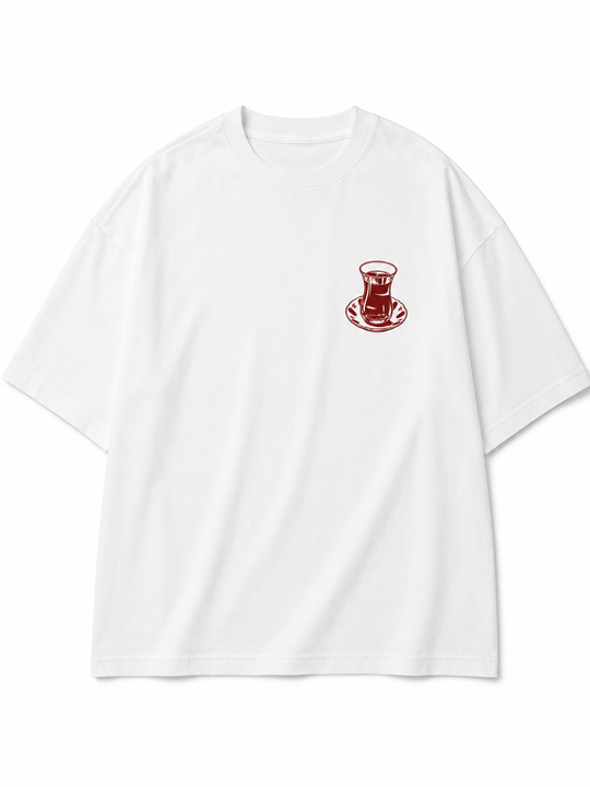 MOYN TURKISH TEA CLUB UNISEX WHITE OVERSIZED TEE