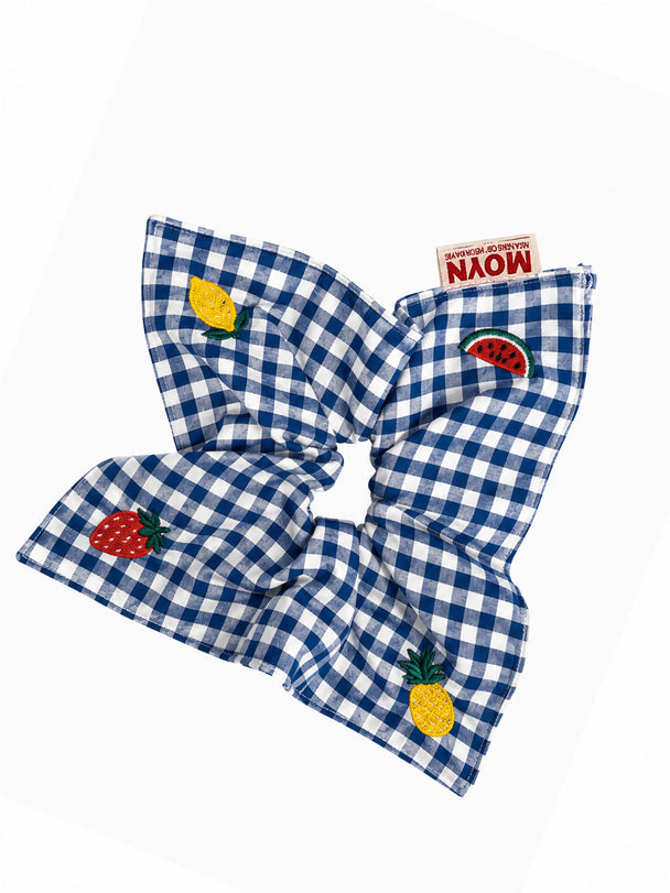 MOYN THE GINGHAM & FRUIT STITCH CORNERS SCRUNCHIE COLLECTION -  BLUE