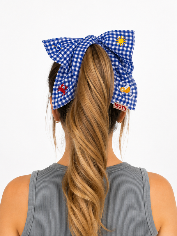 MOYN THE GINGHAM & BEACH STITCH CORNERS SCRUNCHIE COLLECTION - NAVY BLUE