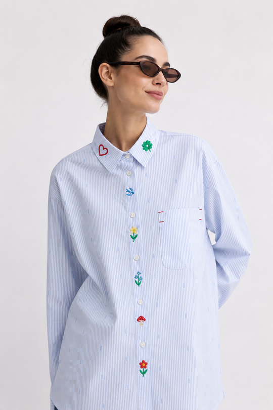MOYN TEMPO BLUE EMBROIDERED SHIRT