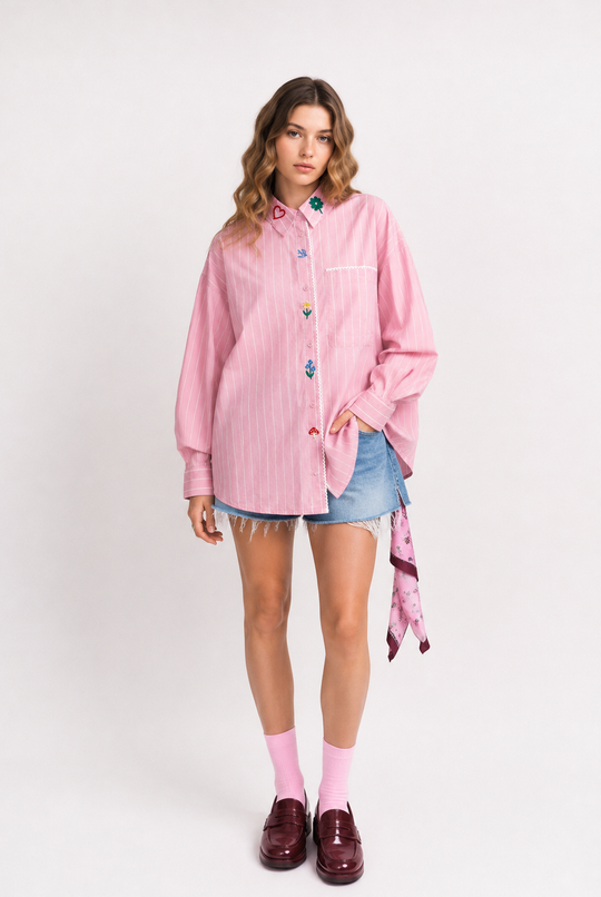 MOYN TEMPO PINK EMBROIDERED SHIRT
