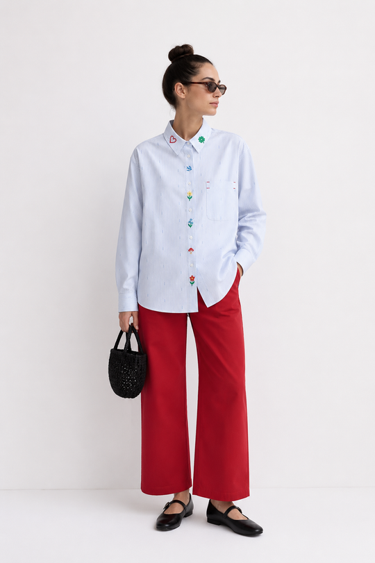MOYN TEMPO BLUE EMBROIDERED SHIRT