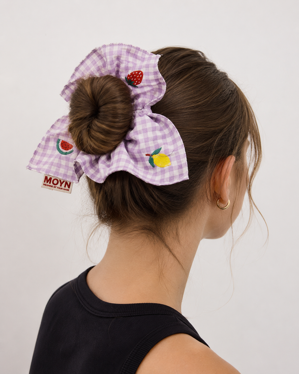MOYN THE GINGHAM & FRUIT STITCH CORNERS SCRUNCHIE COLLECTION -  LILAC