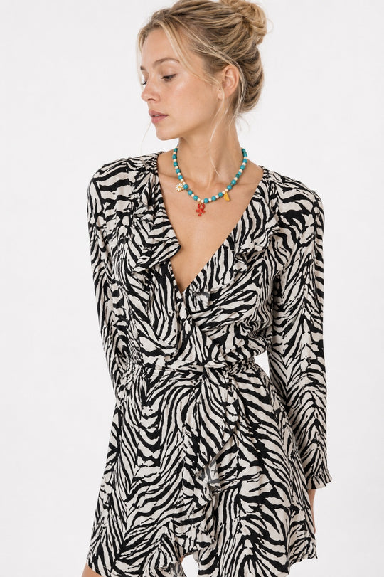 MOYN ZEBRA RUFFLE MINI DRESS