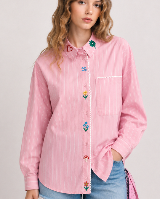 MOYN TEMPO PINK EMBROIDERED SHIRT