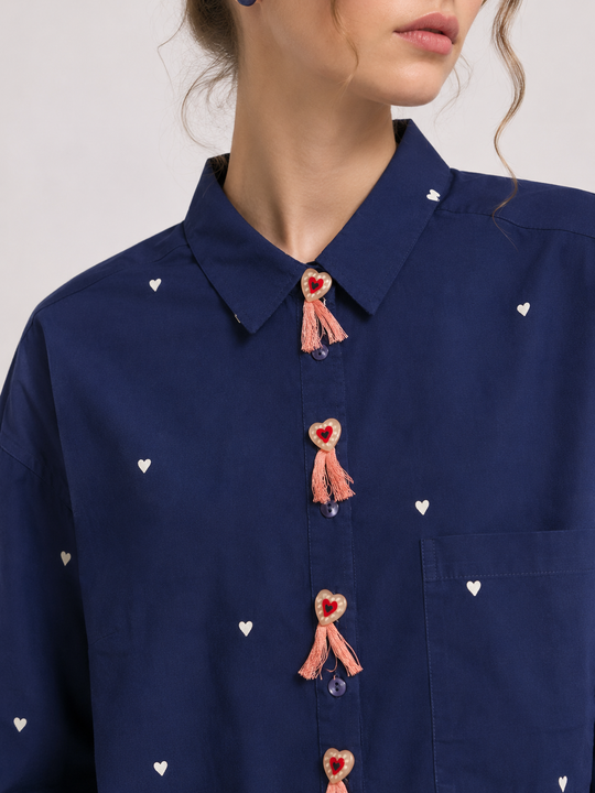 MOYN HEARTBEAT BLUE TASSEL SHIRT