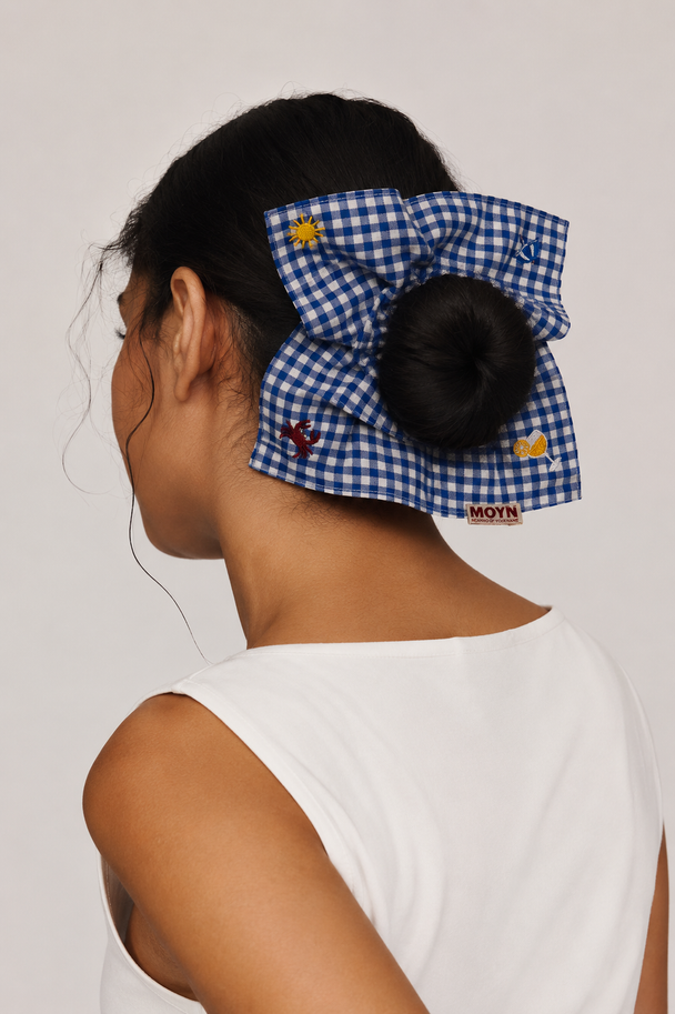 MOYN THE GINGHAM & BEACH STITCH CORNERS SCRUNCHIE COLLECTION - NAVY BLUE