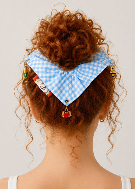 MOYN THE GINGHAM &  CHARM CORNERS SCRUNCHIE COLLECTION - BLUE