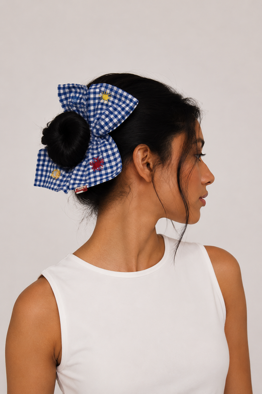 MOYN THE GINGHAM & BEACH STITCH CORNERS SCRUNCHIE COLLECTION - NAVY BLUE