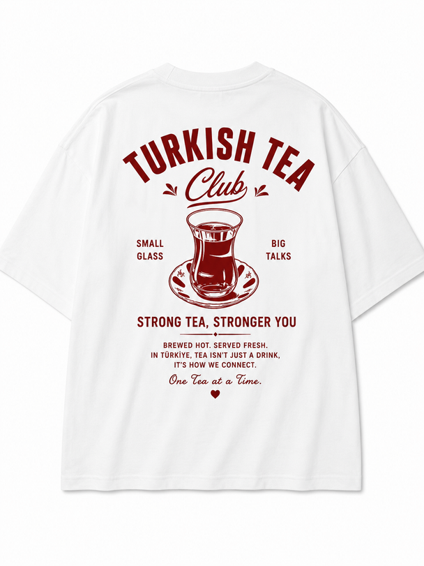 MOYN TURKISH TEA CLUB UNISEX WHITE OVERSIZED TEE