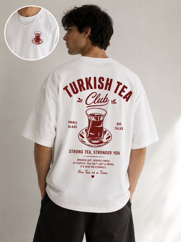 MOYN TURKISH TEA CLUB UNISEX WHITE OVERSIZED TEE