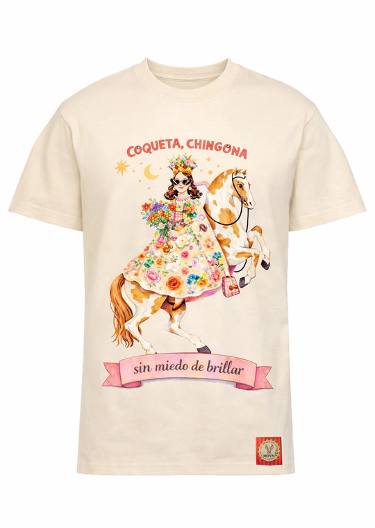 MOYN “Coqueta Chingona” Floral Dream Oversize Ekru Tişört