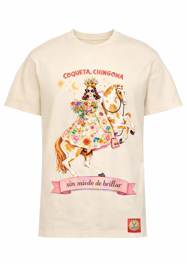 MOYN “Coqueta Chingona” Floral Dream Oversize Ekru Tişört