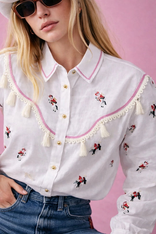 MOYN Rodeo Days Cowgirl Pink Tassel Shirt