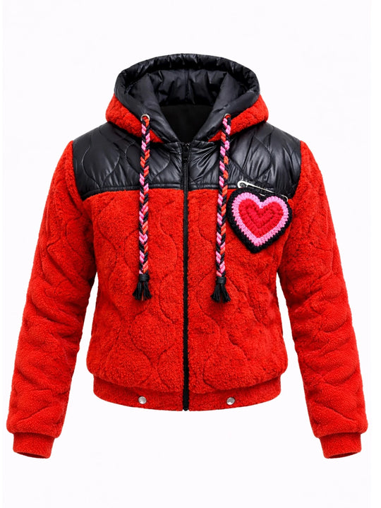 MOYN CROCHET HEART DETAIL PUFFER JACKET