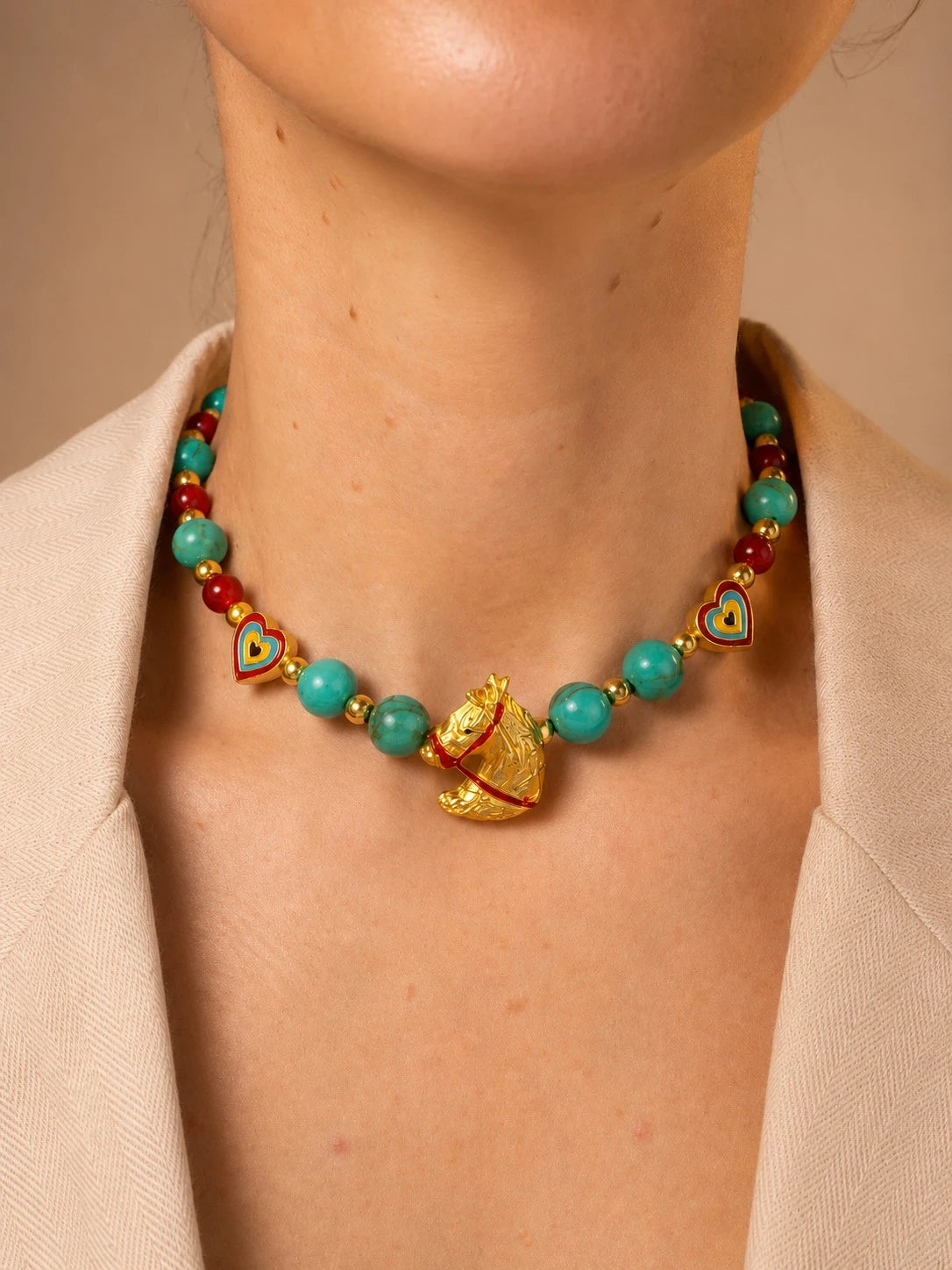 MOYN GOLDEN HORSE RETRO TURQUOISE CHOKER 