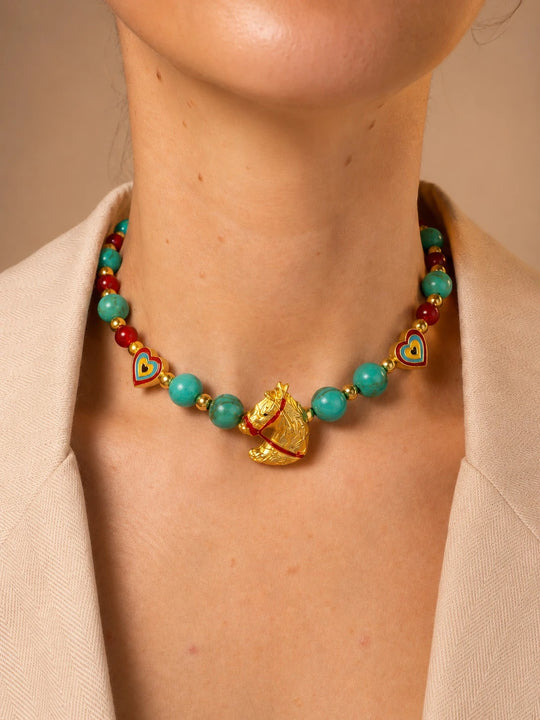 MOYN GOLDEN HORSE RETRO TURQUOISE CHOKER 