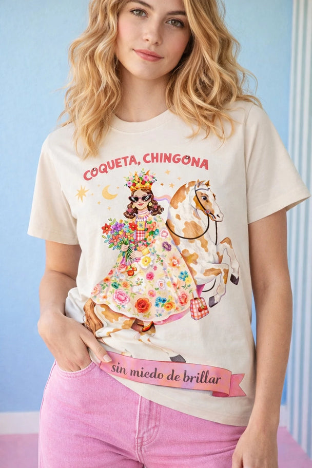 MOYN “Coqueta Chingona” Floral Dream Oversize Ekru Tişört