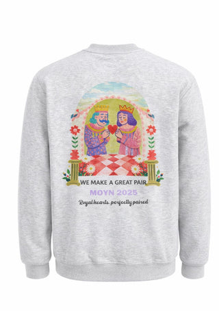 MOYN Unisex Royal Hearts Graphic Sweatshirt - King & Queen Illustration Printed Grey Pullover