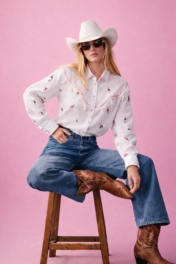 MOYN Rodeo Days Cowgirl Pink Tassel Shirt