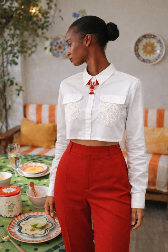 MOYN LACE & LOBSTER PATCH SHIRT