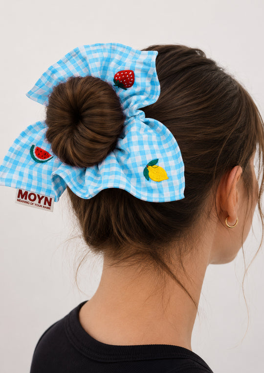 MOYN THE GINGHAM & FRUIT STITCH CORNERS SCRUNCHIE COLLECTION -  BLUE